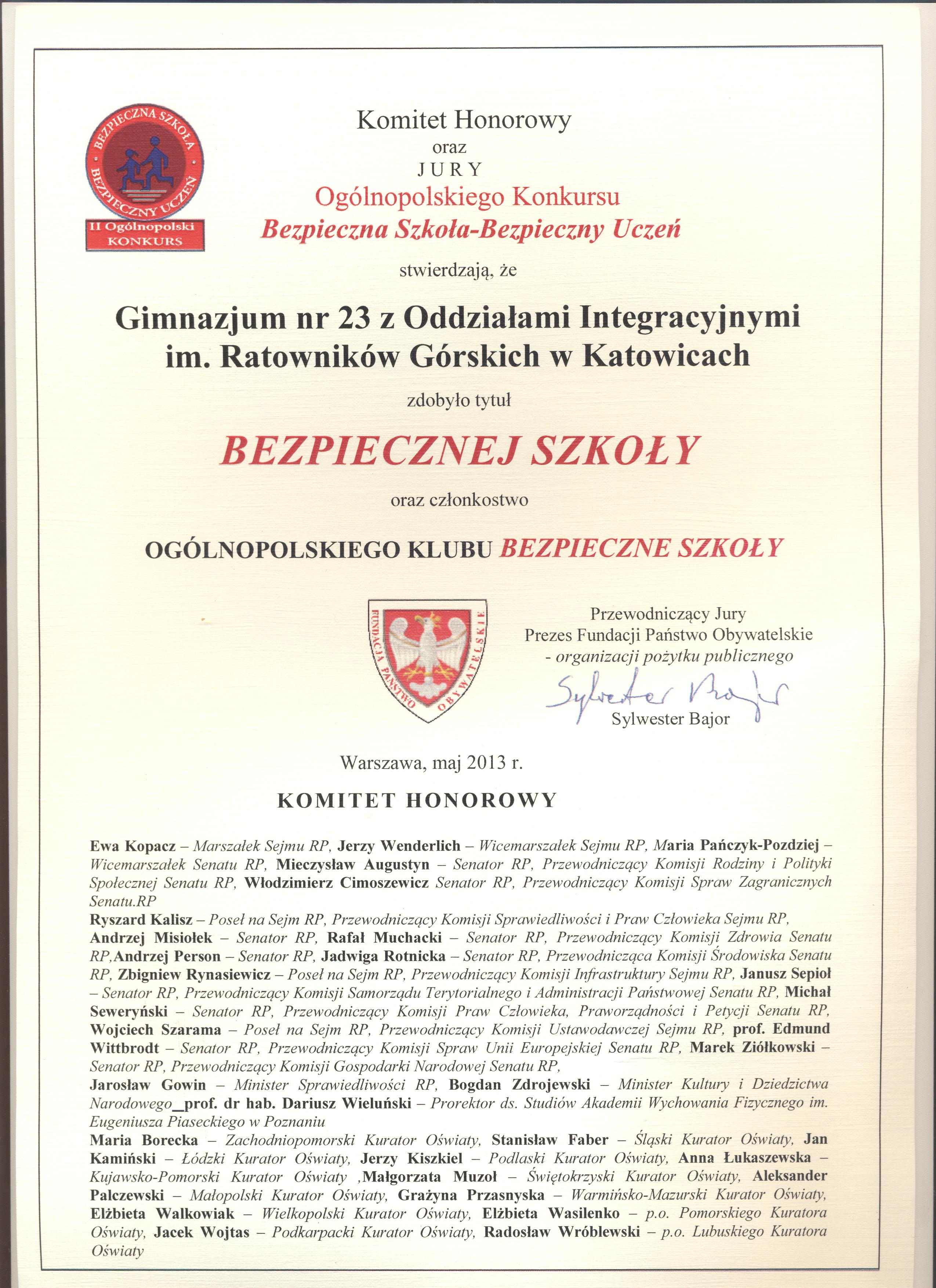 Certyfikat Śląskiej Szkoły Jakości